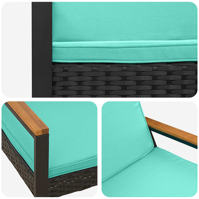 Bancă de exterior Negru și Turcoaz 107 x 61 x 80 cm poliratan - WALTI WALTI