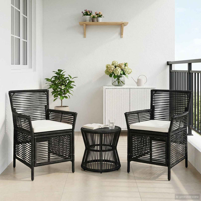 Scaun pentru exterior cu pernă 2 pcs Negru și Crem poliratan - WALTI WALTI