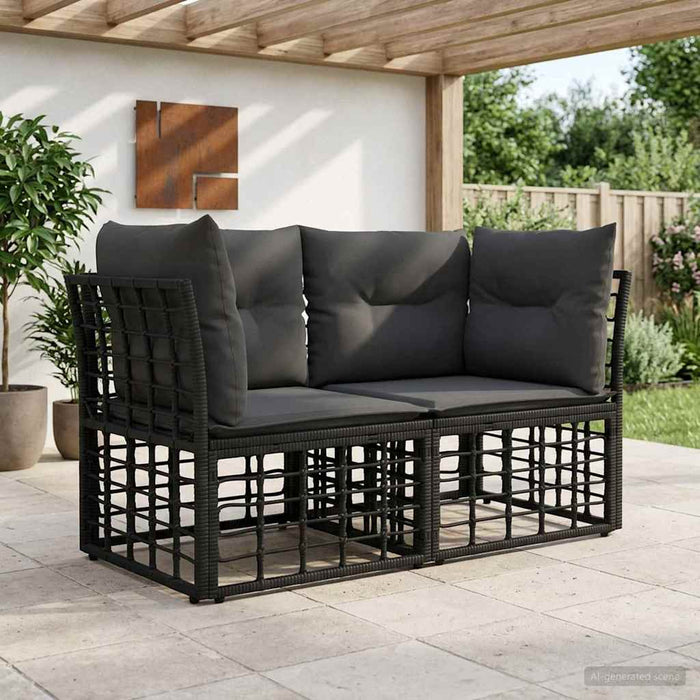 Loveseat pentru exterior 2 pcs Negru și Gri închis poliratan WALTI