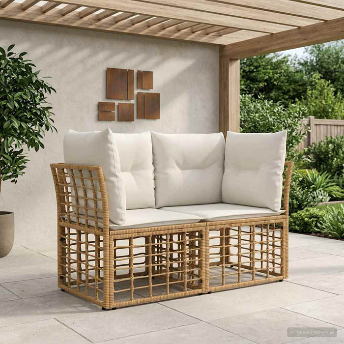 Loveseat pentru exterior 2 pcs Alb Natural și Crem poliratan WALTI