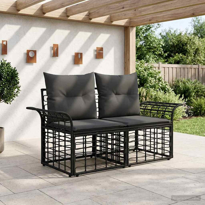 Loveseat pentru exterior 2 pcs Negru și Gri închis poliratan WALTI