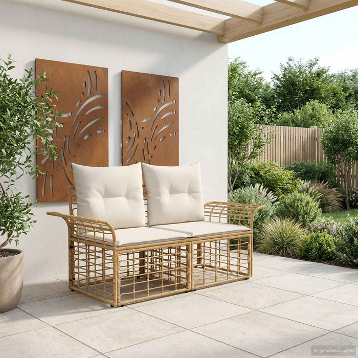 Loveseat pentru exterior 2 pcs Alb Natural și Crem poliratan WALTI