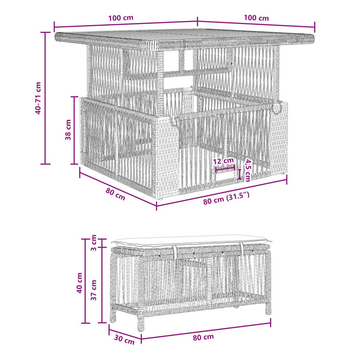 Set de masă pentru grădină cu pernă 3 pcs Bej și crem poliratan - WALTI WALTI