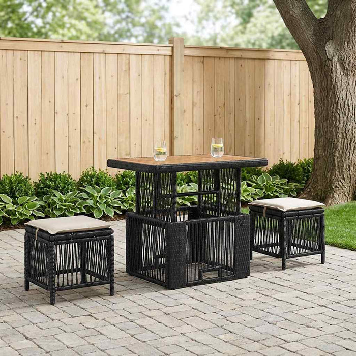 Set de masă pentru grădină 3 pcs Negru și Crem poliratan - WALTI WALTI