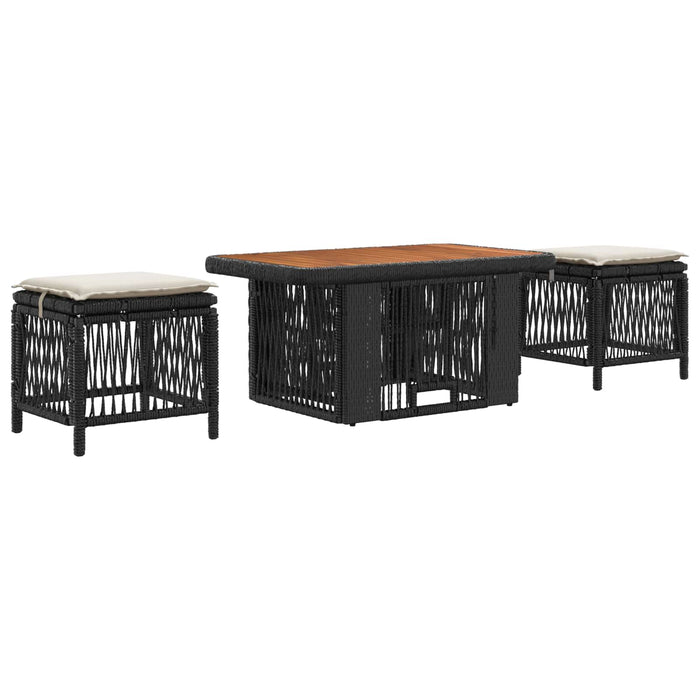 Set de masă pentru grădină 3 pcs Negru și Crem poliratan - WALTI WALTI