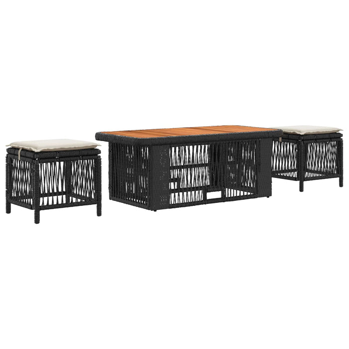 Set de masă pentru grădină 4 pcs Negru și Crem poliratan - WALTI WALTI