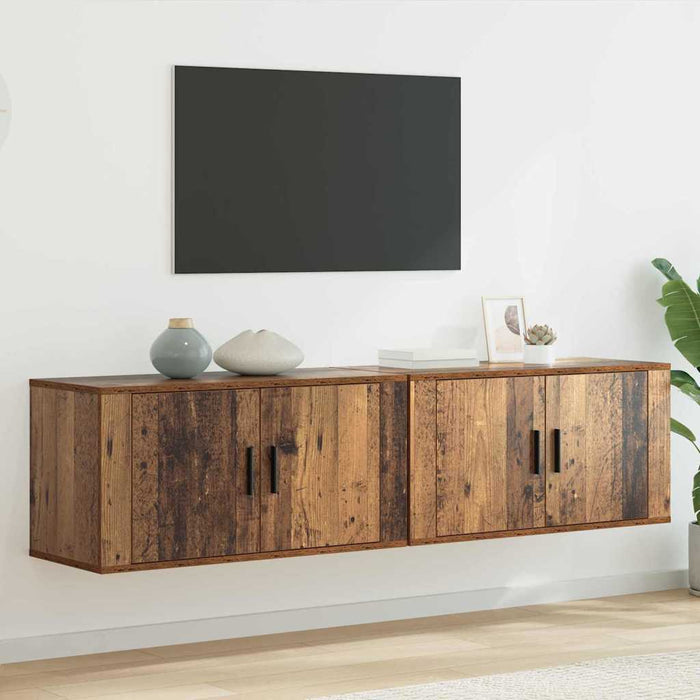 Set Dulap TV montat pe perete Pe perete 2 pcs Lemn Vechi - WALTI WALTI