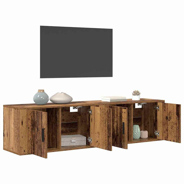 Set Dulap TV montat pe perete Pe perete 2 pcs Lemn Vechi - WALTI WALTI