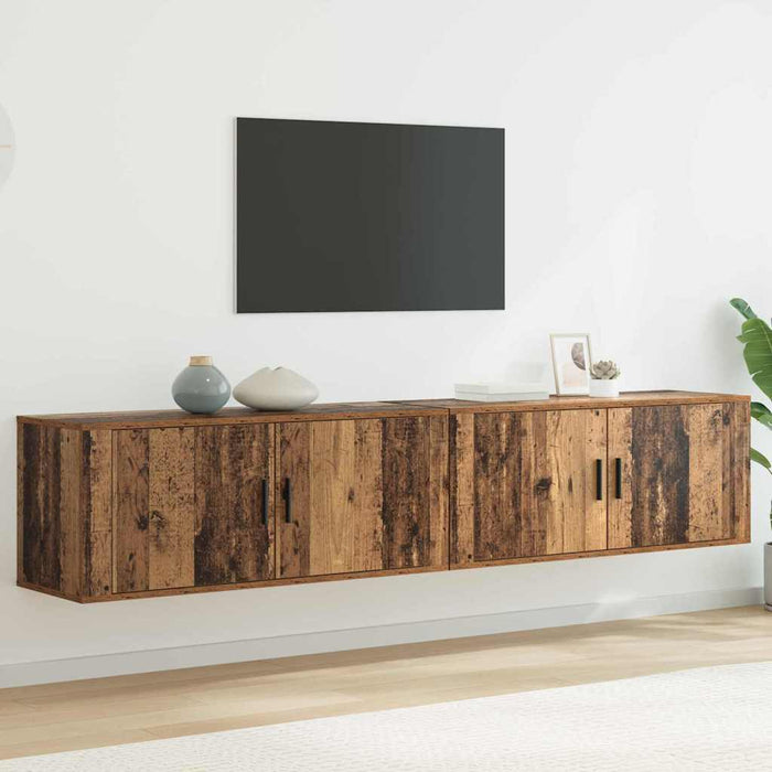 Set Dulap TV montat pe perete Pe perete 2 pcs Lemn Vechi - WALTI WALTI