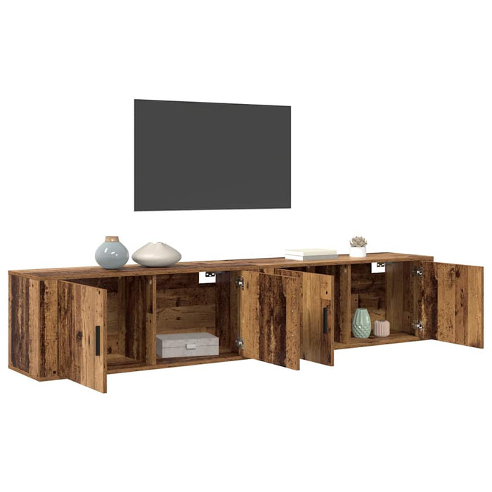 Set Dulap TV montat pe perete Pe perete 2 pcs Lemn Vechi - WALTI WALTI