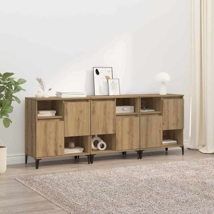 Bufeturi 3 pcs Stejar Artizanal 60 x 35 x 70 cm Lemn compozit - WALTI WALTI