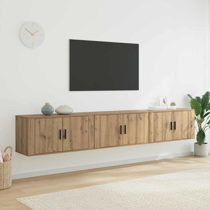 Set Dulap TV montat pe perete Pe perete 3 pcs Stejar Artizanal - WALTI WALTI