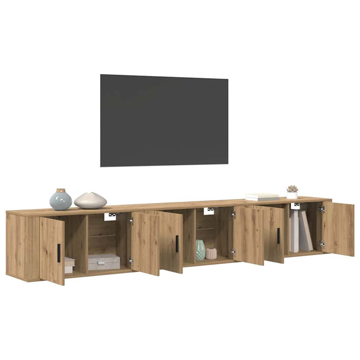 Set Dulap TV montat pe perete Pe perete 3 pcs Stejar Artizanal - WALTI WALTI