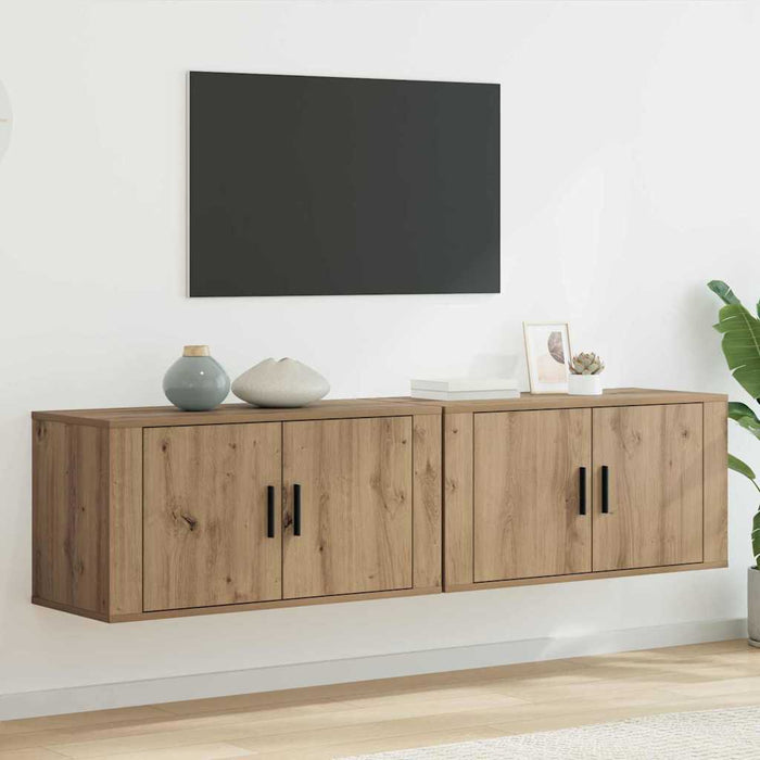 Set Dulap TV montat pe perete Pe perete 2 pcs Stejar Artizanal - WALTI WALTI