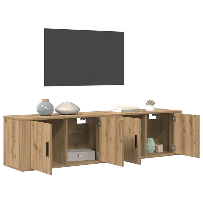 Set Dulap TV montat pe perete Pe perete 2 pcs Stejar Artizanal - WALTI WALTI