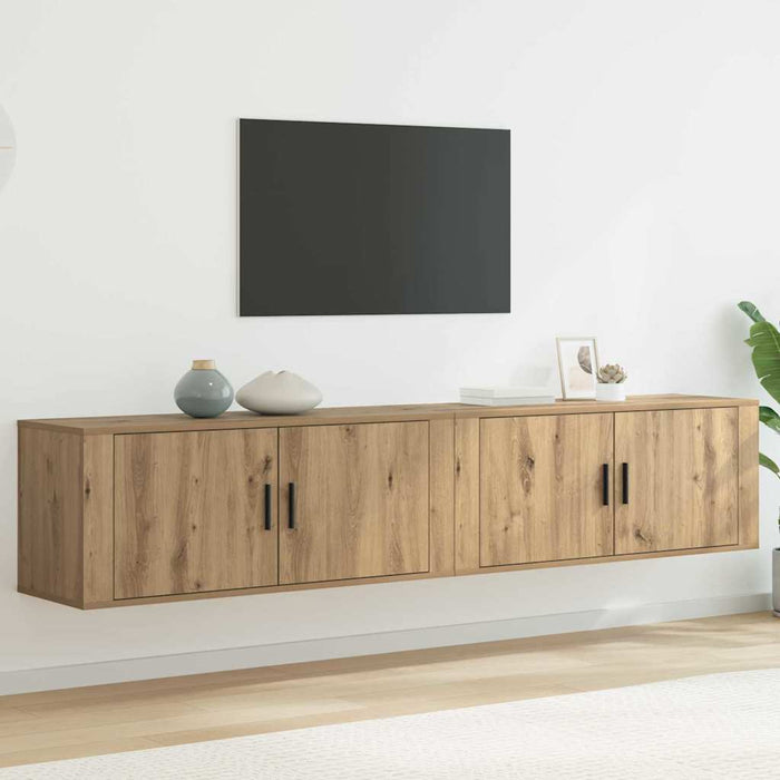 Set Dulap TV montat pe perete Pe perete 2 pcs Stejar Artizanal - WALTI WALTI