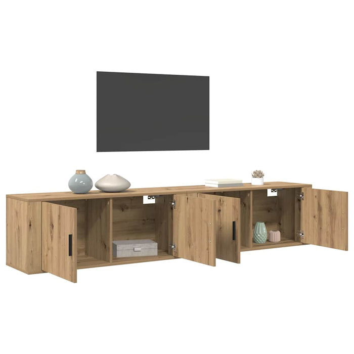 Set Dulap TV montat pe perete Pe perete 2 pcs Stejar Artizanal - WALTI WALTI