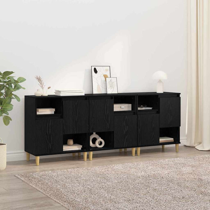 Bufeturi 3 pcs Stejar Negru 60 x 35 x 70 cm Lemn compozit - WALTI WALTI