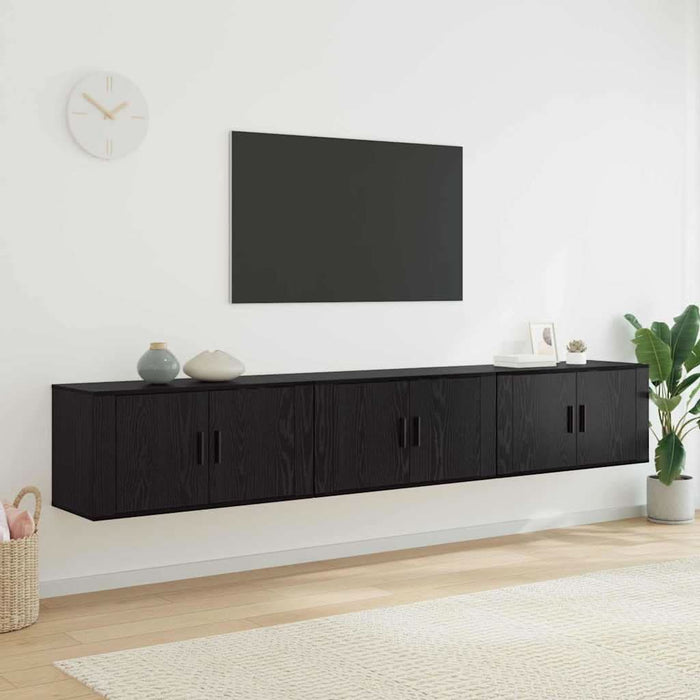 Set Dulap TV montat pe perete Pe perete 3 pcs Stejar Negru - WALTI WALTI