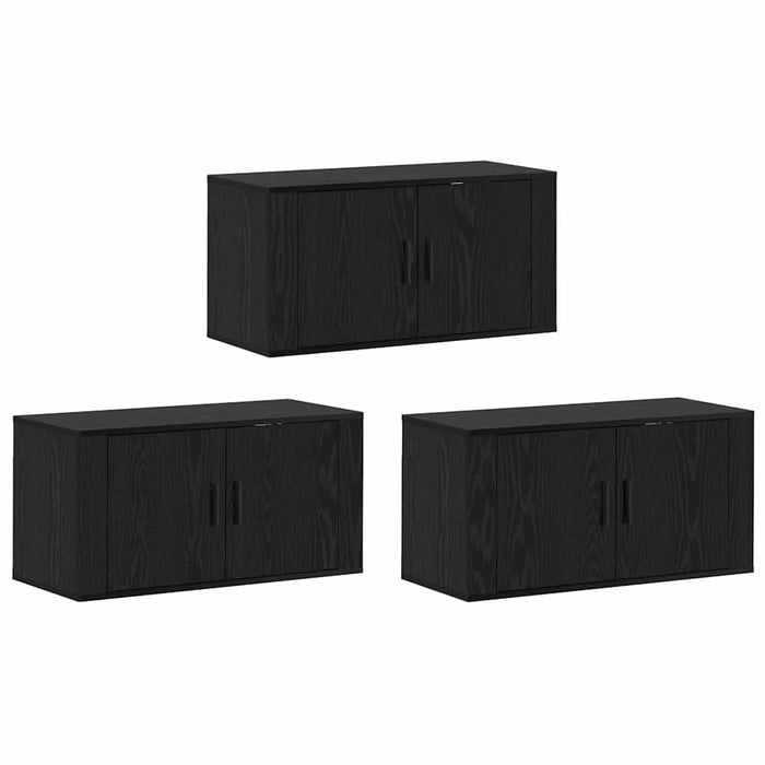 Set Dulap TV montat pe perete Pe perete 3 pcs Stejar Negru - WALTI WALTI