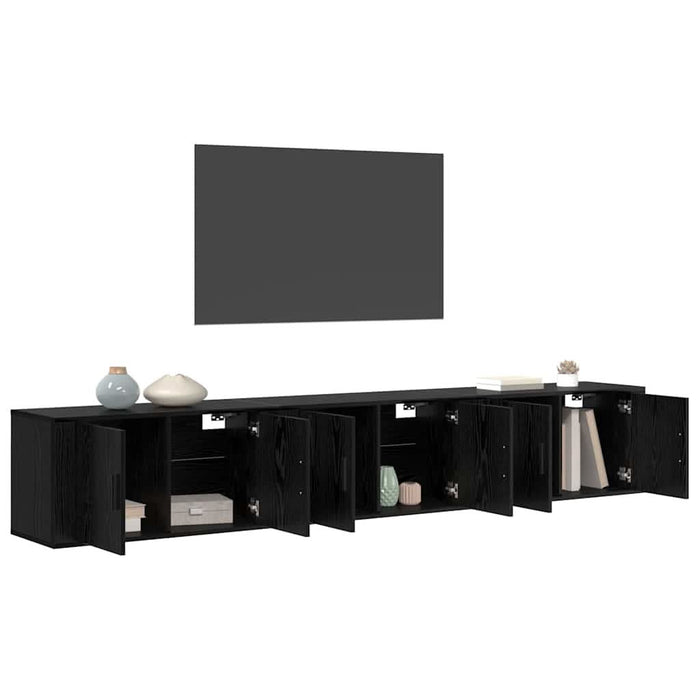 Set Dulap TV montat pe perete Pe perete 3 pcs Stejar Negru - WALTI WALTI