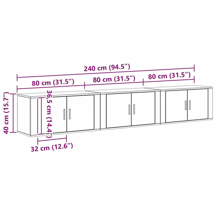 Set Dulap TV montat pe perete Pe perete 3 pcs Stejar Negru - WALTI WALTI