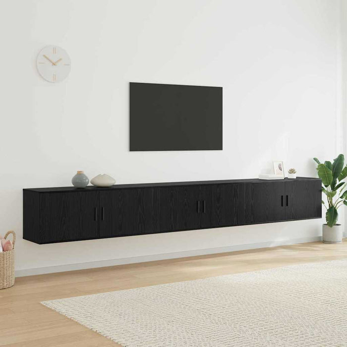 Set Dulap TV montat pe perete Pe perete 3 pcs Stejar Negru - WALTI WALTI