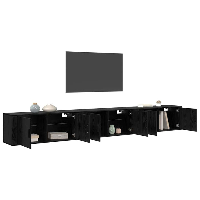 Set Dulap TV montat pe perete Pe perete 3 pcs Stejar Negru - WALTI WALTI