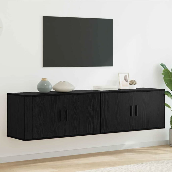 Set Dulap TV montat pe perete Pe perete 2 pcs Stejar Negru - WALTI WALTI