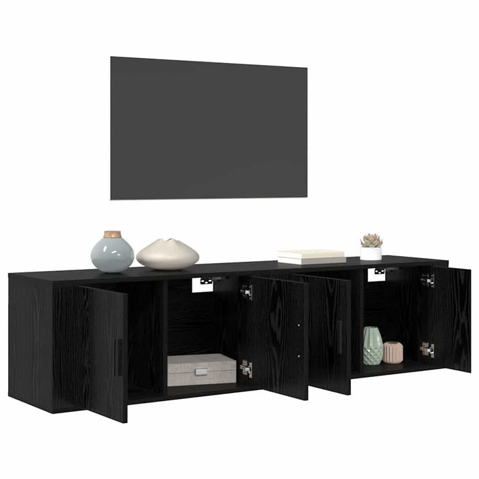 Set Dulap TV montat pe perete Pe perete 2 pcs Stejar Negru - WALTI WALTI