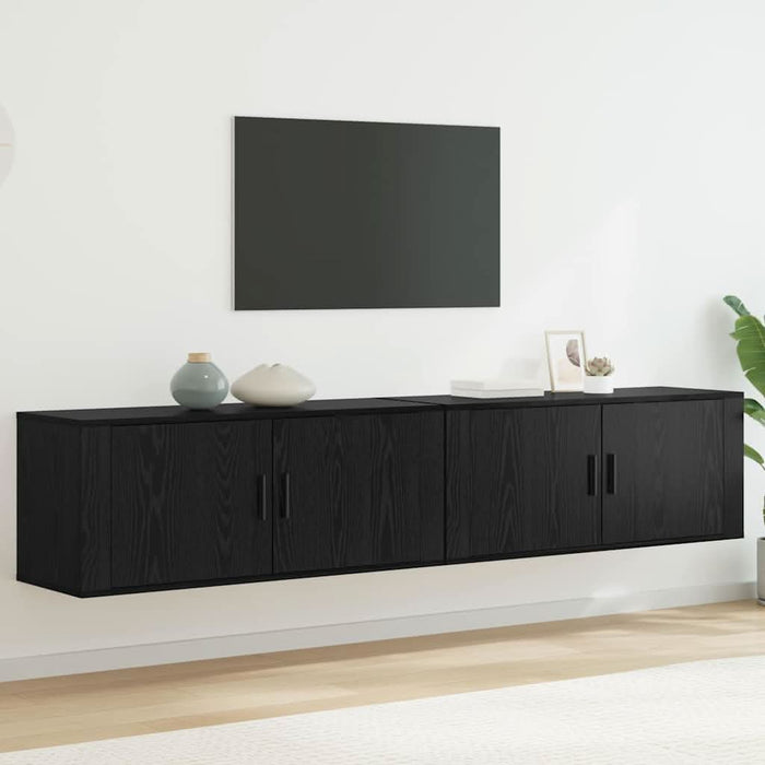 Set Dulap TV montat pe perete Pe perete 2 pcs Stejar Negru - WALTI WALTI