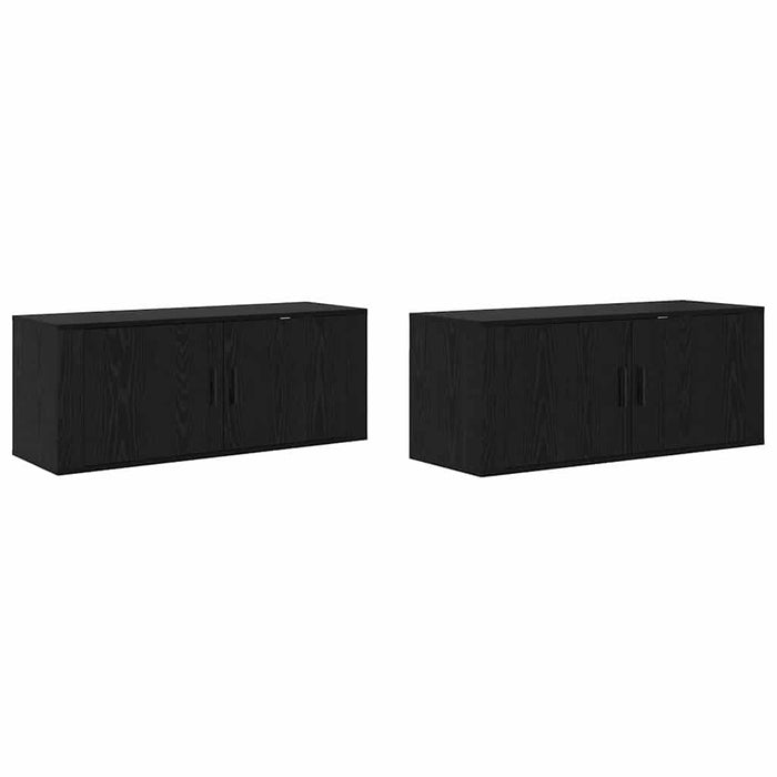 Set Dulap TV montat pe perete Pe perete 2 pcs Stejar Negru - WALTI WALTI