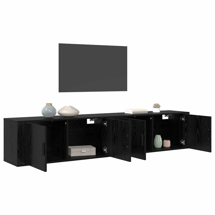 Set Dulap TV montat pe perete Pe perete 2 pcs Stejar Negru - WALTI WALTI