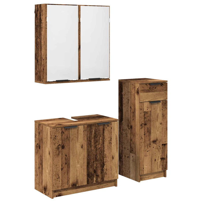 Set de mobilier pentru baie 3 pcs Lemn vechi Lemn compozit - WALTI WALTI