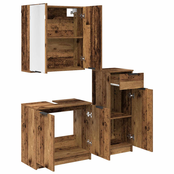 Set de mobilier pentru baie 3 pcs Lemn vechi Lemn compozit - WALTI WALTI