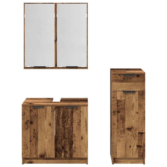 Set de mobilier pentru baie 3 pcs Lemn vechi Lemn compozit - WALTI WALTI