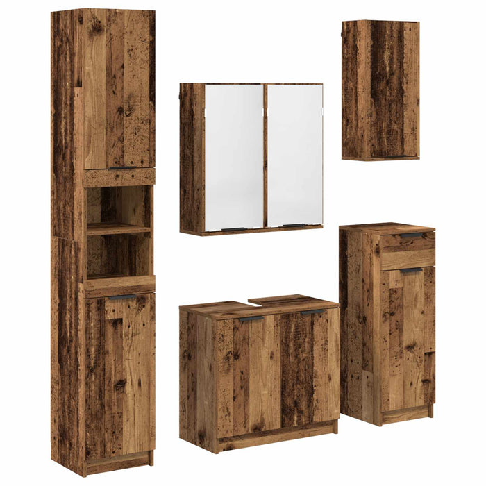 Set de mobilier pentru baie 5 pcs Lemn vechi Lemn compozit - WALTI WALTI