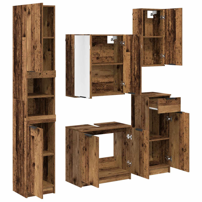 Set de mobilier pentru baie 5 pcs Lemn vechi Lemn compozit - WALTI WALTI