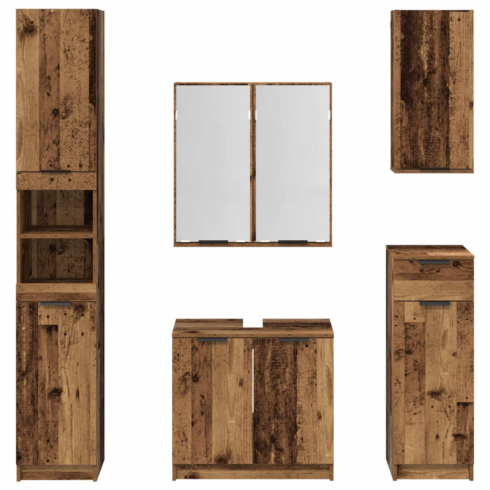 Set de mobilier pentru baie 5 pcs Lemn vechi Lemn compozit - WALTI WALTI