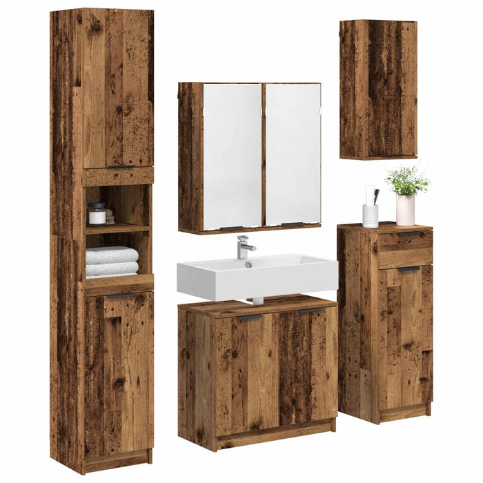 Set de mobilier pentru baie 5 pcs Lemn vechi Lemn compozit - WALTI WALTI
