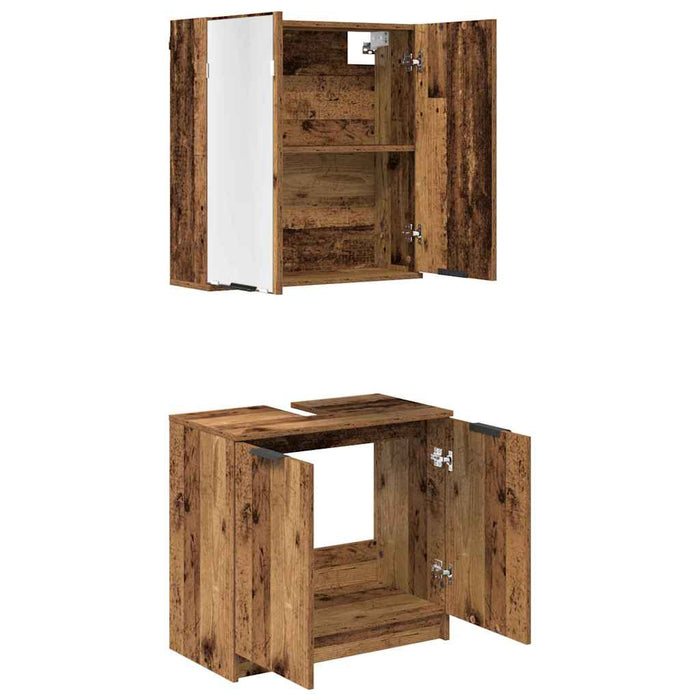 Set dulap baie cu raft cu depozitare Lemn Vechi Lemn compozit - WALTI WALTI