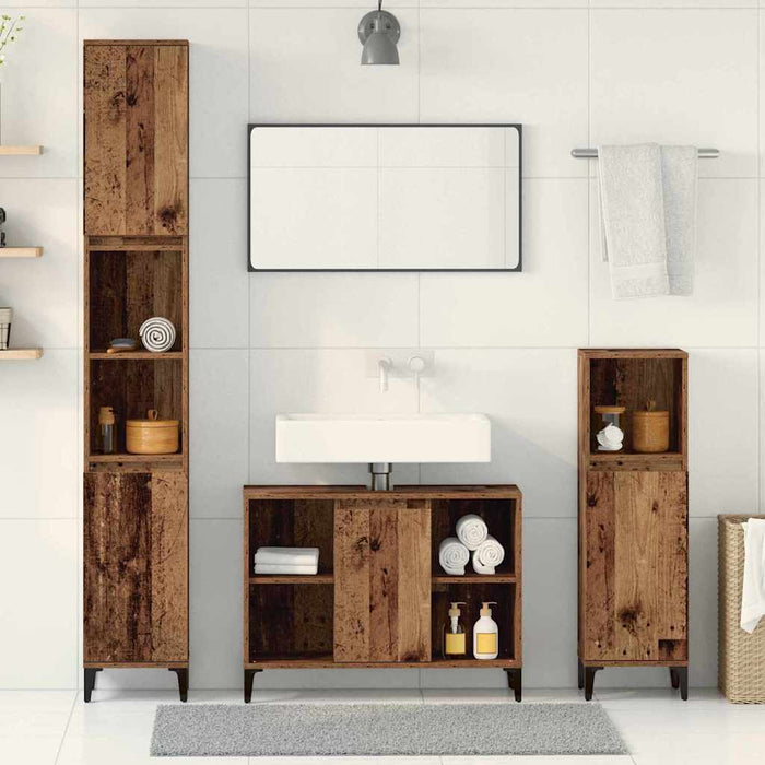 Set de mobilier pentru baie 3 pcs Lemn vechi Lemn compozit - WALTI WALTI