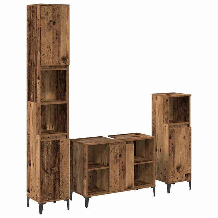 Set de mobilier pentru baie 3 pcs Lemn vechi Lemn compozit - WALTI WALTI