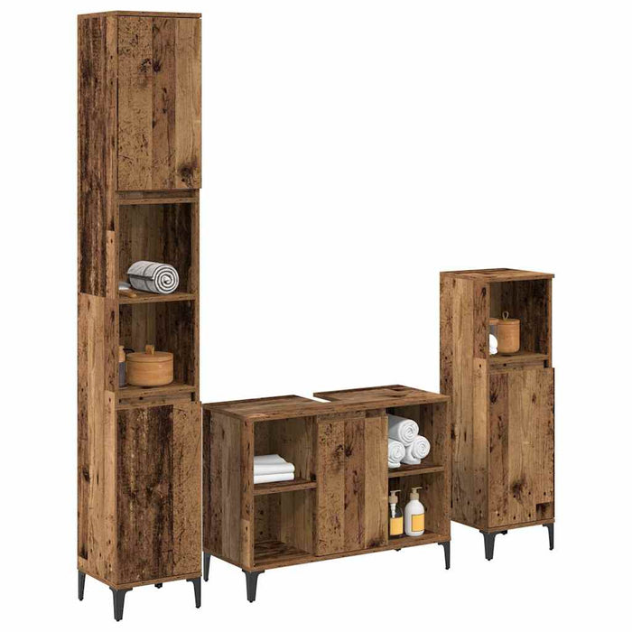 Set de mobilier pentru baie 3 pcs Lemn vechi Lemn compozit - WALTI WALTI