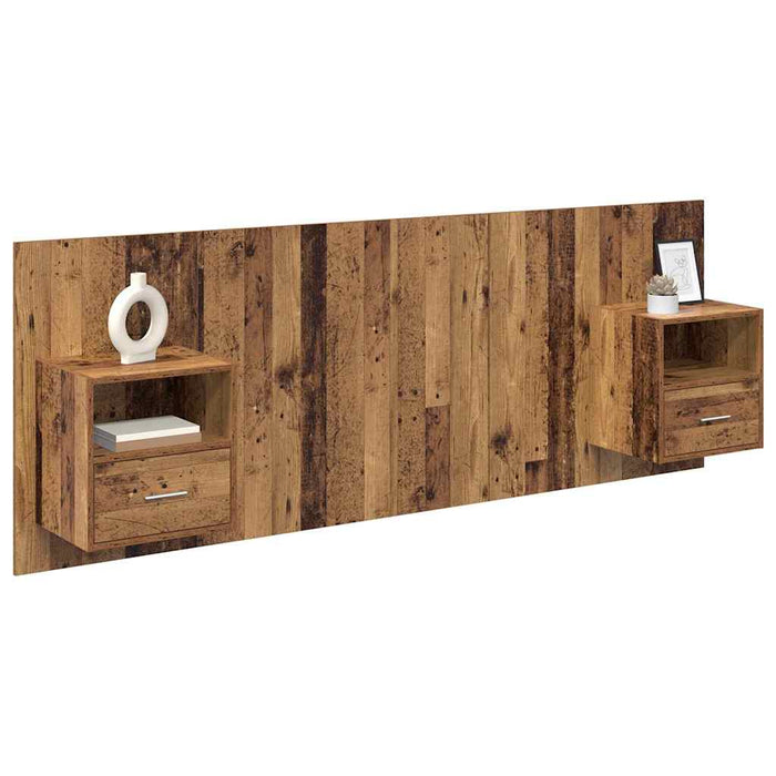 Tăblie cu Noptieră cu sertar 3 pcs Lemn Vechi Lemn compozit - WALTI WALTI