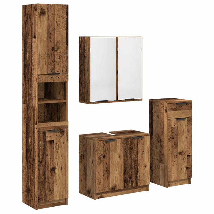Set de mobilier pentru baie 4 pcs Lemn vechi Lemn compozit - WALTI WALTI
