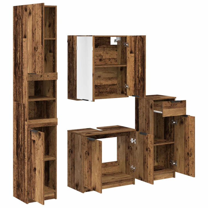 Set de mobilier pentru baie 4 pcs Lemn vechi Lemn compozit - WALTI WALTI