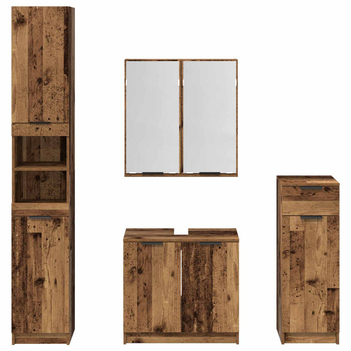 Set de mobilier pentru baie 4 pcs Lemn vechi Lemn compozit - WALTI WALTI