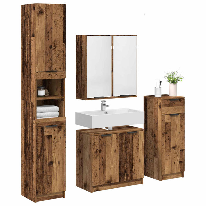 Set de mobilier pentru baie 4 pcs Lemn vechi Lemn compozit - WALTI WALTI