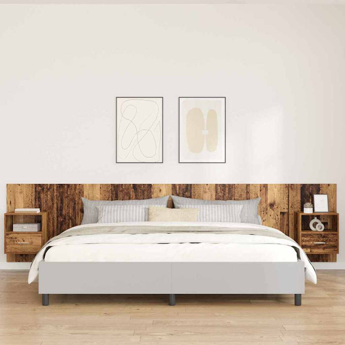 Tăblie cu Noptieră cu sertar 3 pcs Lemn Vechi Lemn compozit - WALTI WALTI